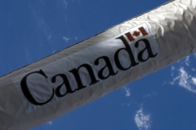 A photo of the Canada logo on the Canadarm2