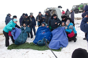 Photo of Expedition 34 crew after landing