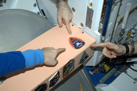 The Expedition 34 patch in place on the Space Station.