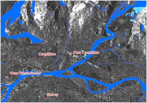 Map of flooding in the Port of Coquitlam area.