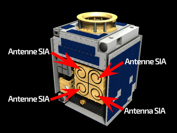 Illustration du microsatellite M3MSat montrant les antennes SIA