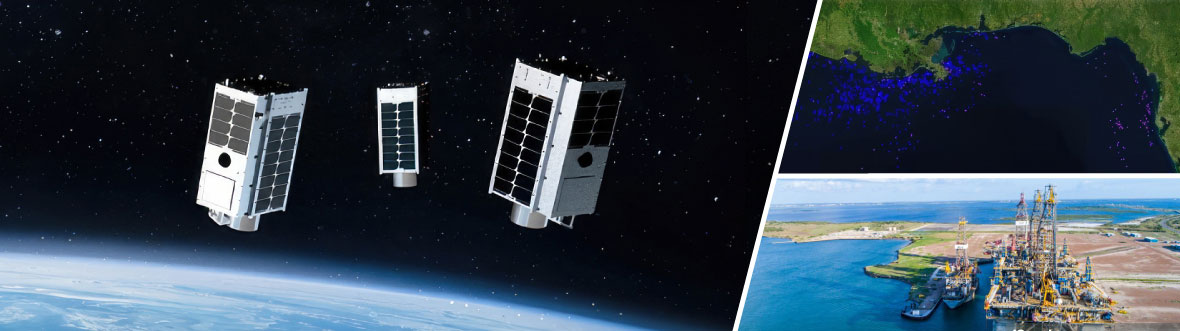 Three satellites from the GHGSat fleet orbiting Earth