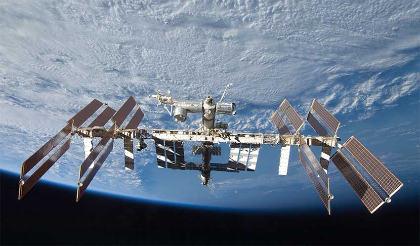 The International Space Station from the vantage point of a Space Shuttle Discovery observer