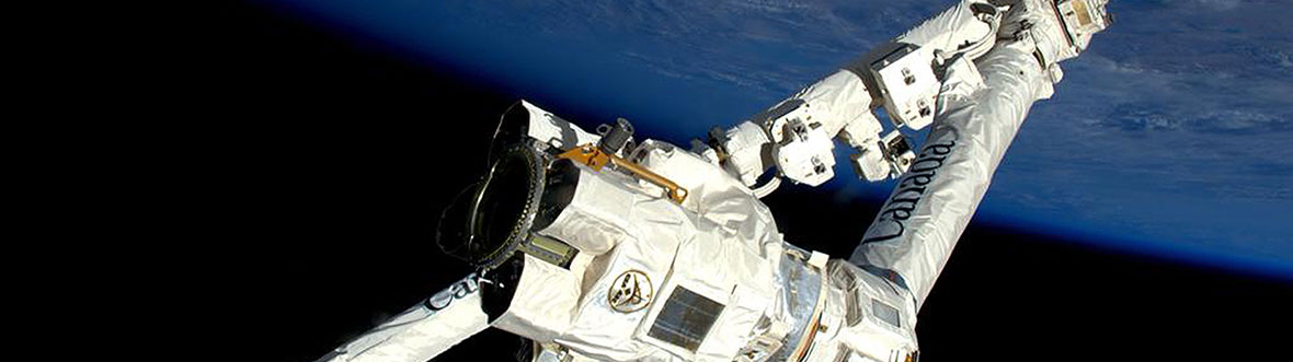 A close-up of Canadarm2 after it released the Dragon resupply spacecraft from the International Space Station