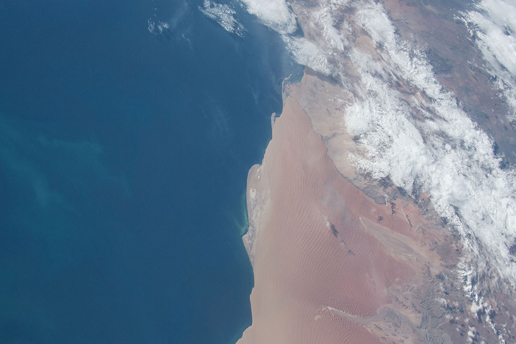 Dunes in Namibia photographed by David Saint-Jacques from space. (Credit: Canadian Space Agency/NASA)
