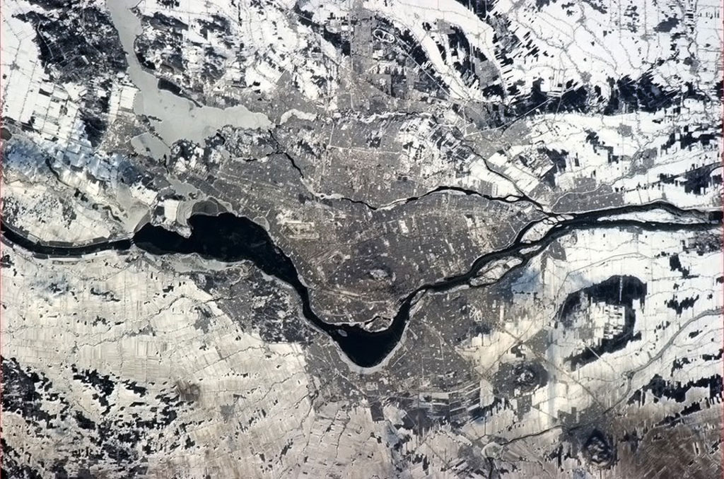 Streets and highways of the Greater Montreal Area can be seen in this photo taken by former Canadian Space Agency astronaut Chris Hadfield from the International Space Station in 2013. (Credit: Chris Hadfield/Canadian Space Agency)