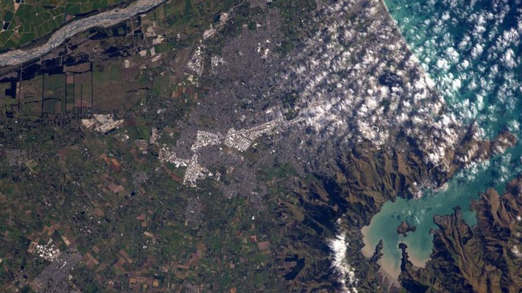 The braided Waimakariri River, near Christchurch, New Zealand, is visible at the top left of this photo taken by British astronaut Tim Peake from the International Space Station. (Credit: European Space Agency/NASA)