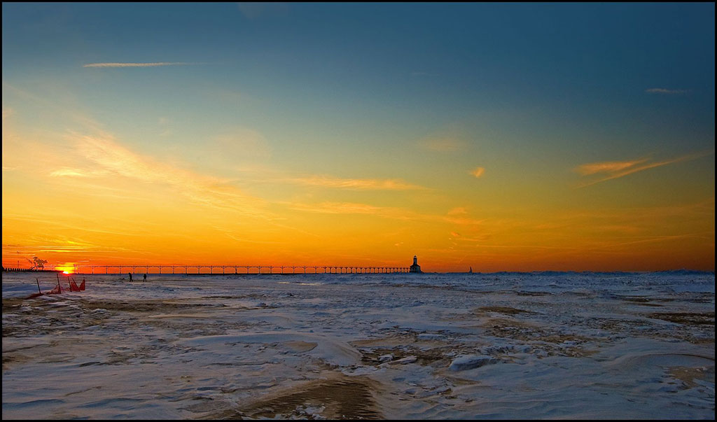 Winter sunset on Lake Michigan. (Credit: Tom Gill)