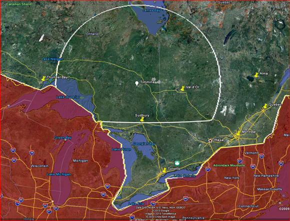 Image of 500 km radius from launch site