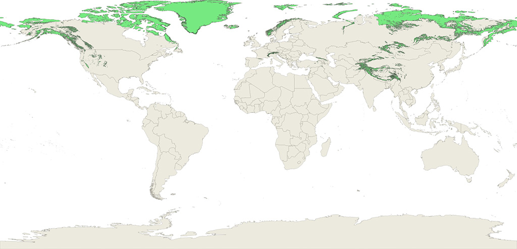 Carte du monde montrant la couverture souhaitée en vert
