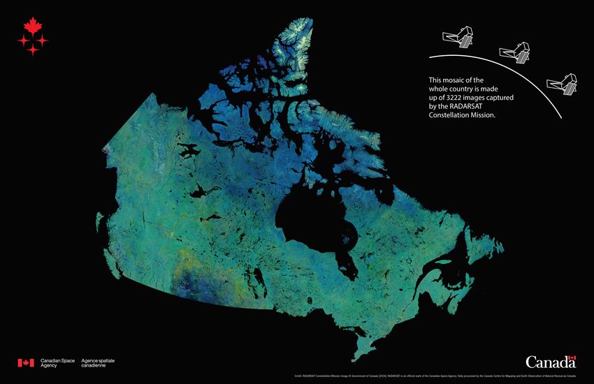 Mosaic of Canada made up of satellite images.
