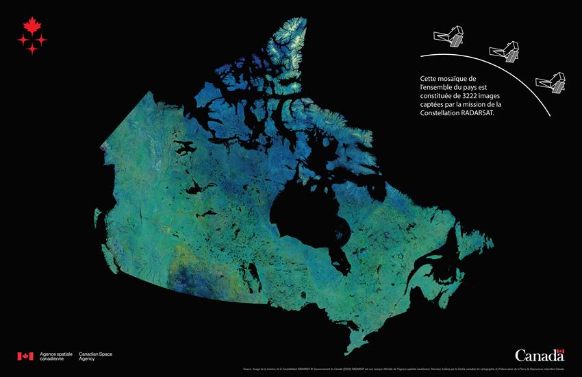 Mosaïque du Canada constituée d'images satellitaires superposées.