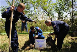 The Expedition 20/21 crew takes part in a tree-planting ceremony