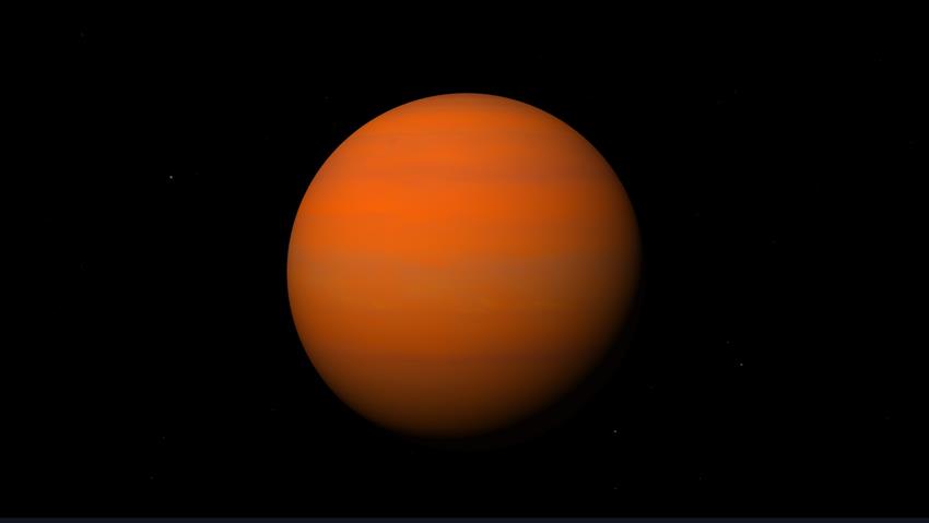 Artist's illustration of an orange exoplanet in space.