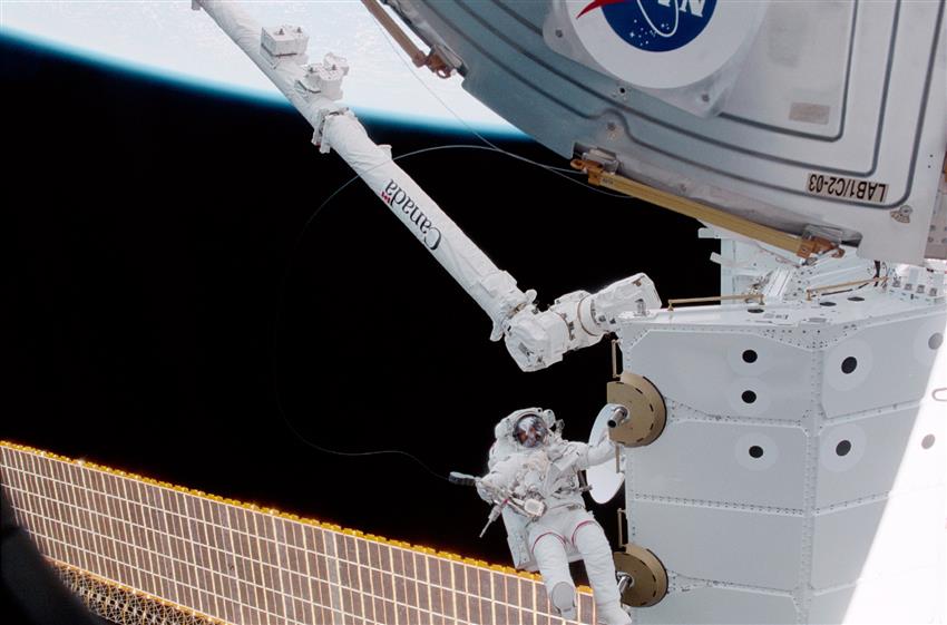 Astronaut Chris Hadfield on a mission STS-100 spacewalk