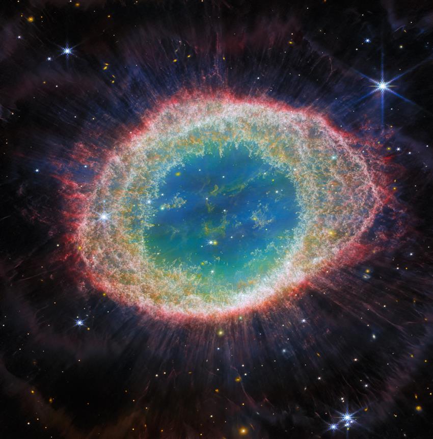The Ring Nebula was captured by the Near-Infrared Camera (NIRCam) on the James Webb Space Telescope.
