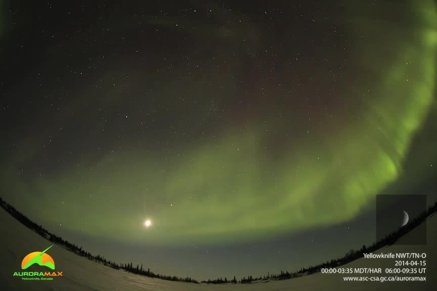 Northern Lights with Super moon [OC] (moon is behind camera).I